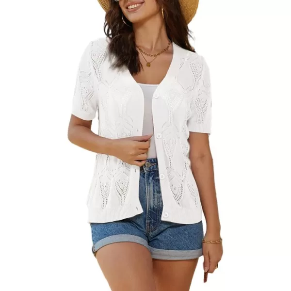 GRACE KARIN 2024 Summer Womens Short Sleeve Crochet Cardigan Shrug V Neck Bolero Sweater TopsBright White