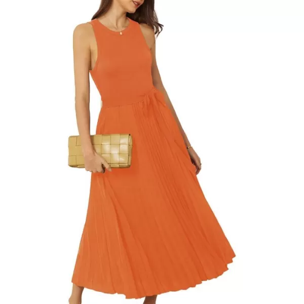 GRACE KARIN 2024 Womens Casual Summer Sleeveless Pleated Flowy Pocket Midi Aline Dresses with BeltOrange