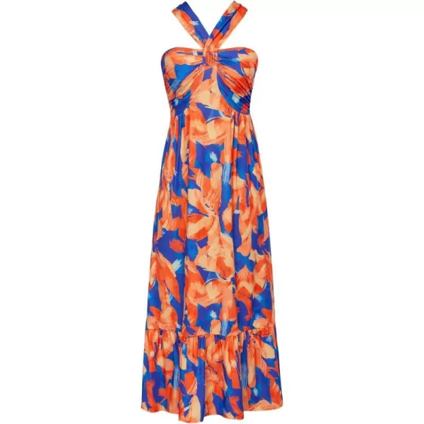 GRACE KARIN 2024 Womens Criss Cross Halter Neck Sleeveless Summer Floral Print Flowy A Line Maxi DressBlue Flowers