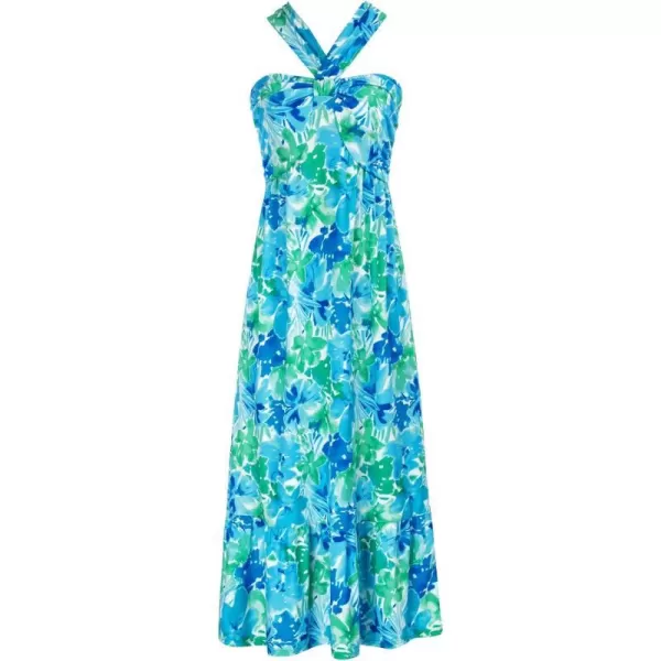 GRACE KARIN 2024 Womens Criss Cross Halter Neck Sleeveless Summer Floral Print Flowy A Line Maxi DressBlue Green