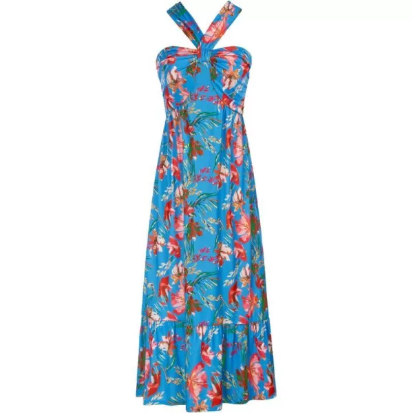 GRACE KARIN 2024 Womens Criss Cross Halter Neck Sleeveless Summer Floral Print Flowy A Line Maxi DressBlue Red