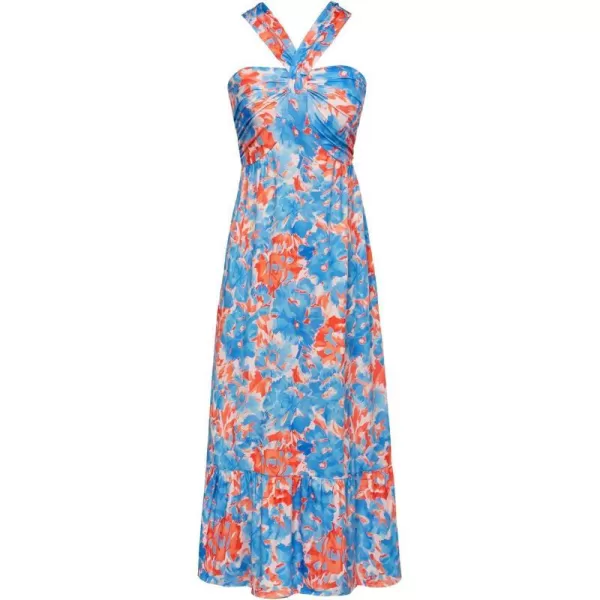 GRACE KARIN 2024 Womens Criss Cross Halter Neck Sleeveless Summer Floral Print Flowy A Line Maxi DressBlue Watercolour