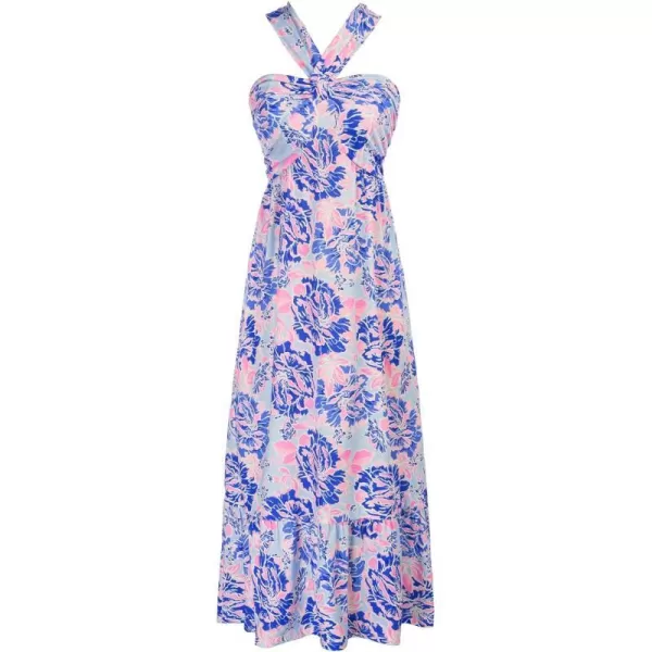 GRACE KARIN 2024 Womens Criss Cross Halter Neck Sleeveless Summer Floral Print Flowy A Line Maxi DressBluishviolet