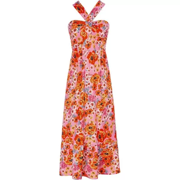 GRACE KARIN 2024 Womens Criss Cross Halter Neck Sleeveless Summer Floral Print Flowy A Line Maxi DressBrightpink