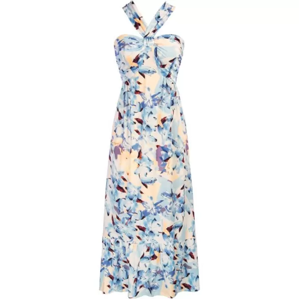 GRACE KARIN 2024 Womens Criss Cross Halter Neck Sleeveless Summer Floral Print Flowy A Line Maxi DressFloral White Blue