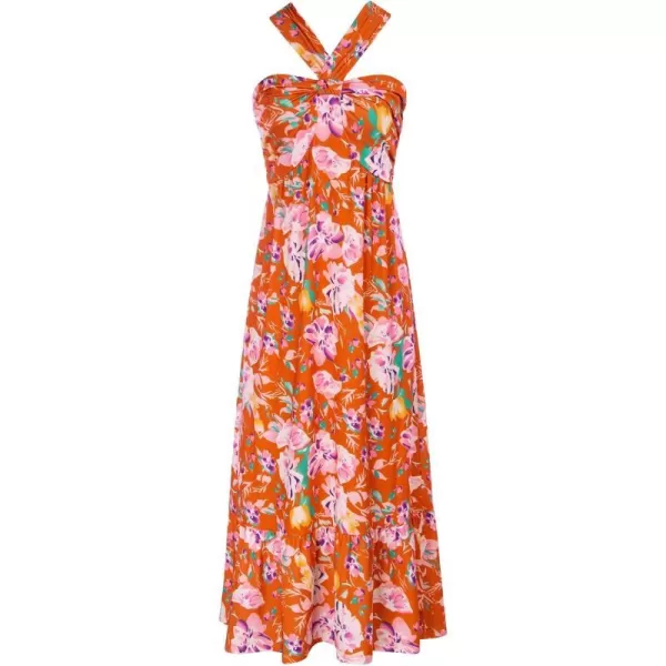 GRACE KARIN 2024 Womens Criss Cross Halter Neck Sleeveless Summer Floral Print Flowy A Line Maxi DressOrange Pink