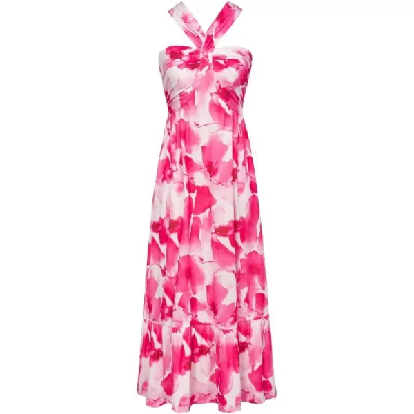 GRACE KARIN 2024 Womens Criss Cross Halter Neck Sleeveless Summer Floral Print Flowy A Line Maxi DressPink Watercolour