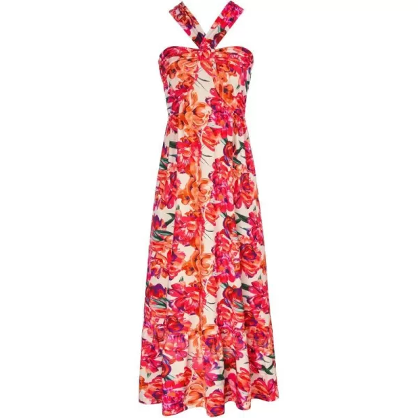 GRACE KARIN 2024 Womens Criss Cross Halter Neck Sleeveless Summer Floral Print Flowy A Line Maxi DressRose Orange