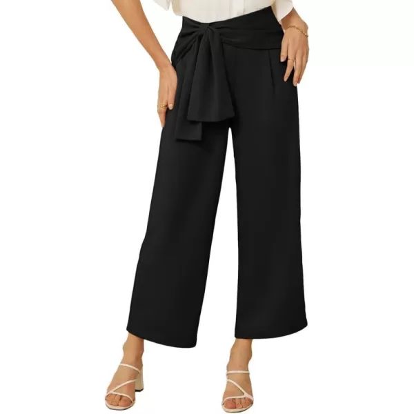 GRACE KARIN 2024 Womens High Waisted Dress Pants Wide Leg Palazzo Dressy Trousers Tie Front Business Casual Trendy PantBlack