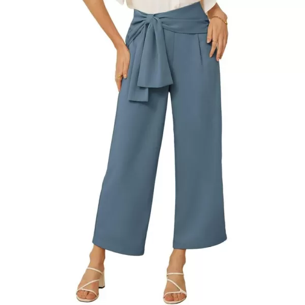 GRACE KARIN 2024 Womens High Waisted Dress Pants Wide Leg Palazzo Dressy Trousers Tie Front Business Casual Trendy PantGray Blue