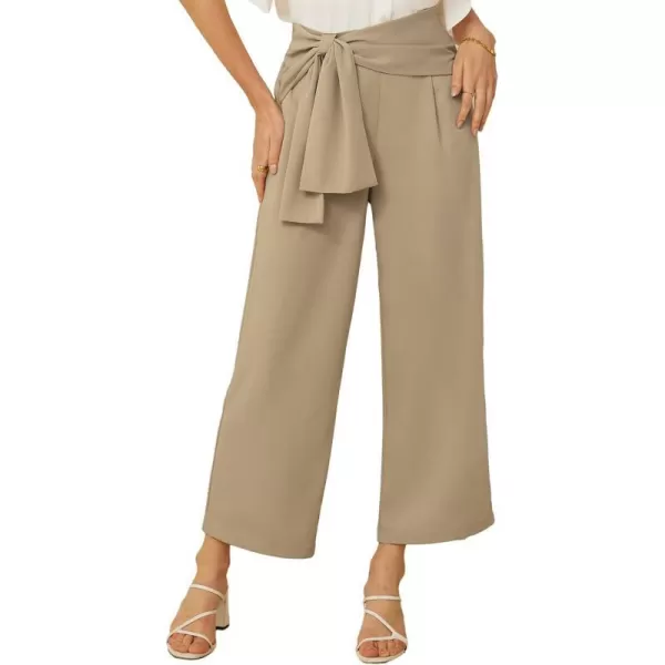 GRACE KARIN 2024 Womens High Waisted Dress Pants Wide Leg Palazzo Dressy Trousers Tie Front Business Casual Trendy PantKhaki