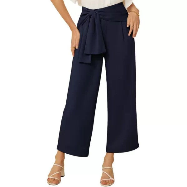 GRACE KARIN 2024 Womens High Waisted Dress Pants Wide Leg Palazzo Dressy Trousers Tie Front Business Casual Trendy PantNavy Blue