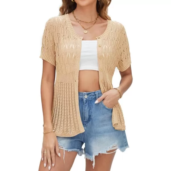 GRACE KARIN 2024 Womens Lightweight Short Sleeve Crochet Open Front Shrug Cardigan SweatersApricot