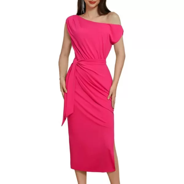 GRACE KARIN 2024 Womens One Shoulder Cocktail Dresses for Evening Party Bodycon Midi DressesRose Red