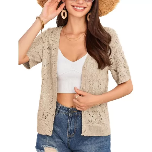 GRACE KARIN 2024 Womens Short Sleeve V Neck Cardigans Sweaters Open Front Knit Crochet Button Bolero Shrugs TopsApricot