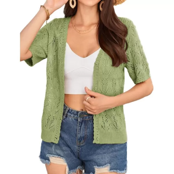 GRACE KARIN 2024 Womens Short Sleeve V Neck Cardigans Sweaters Open Front Knit Crochet Button Bolero Shrugs TopsLight Green