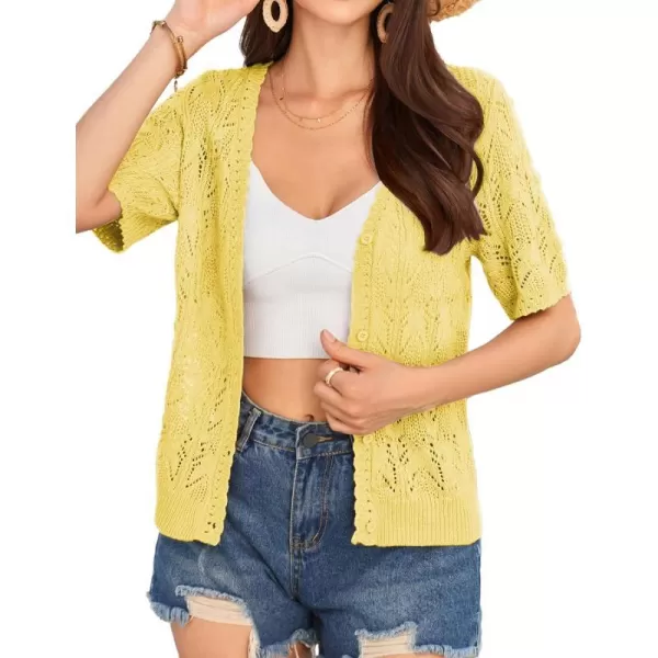 GRACE KARIN 2024 Womens Short Sleeve V Neck Cardigans Sweaters Open Front Knit Crochet Button Bolero Shrugs TopsYellow