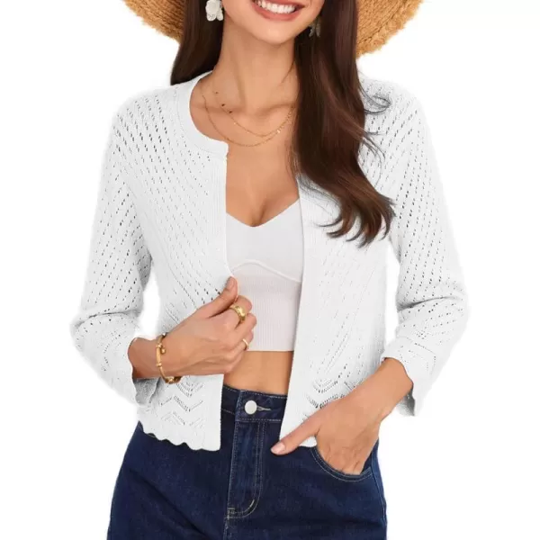 GRACE KARIN 2024 Womens Summer 34 Sleeve Lightweight Open Front Cropped Cardigan HollowedOut Shrug SweatersBright White