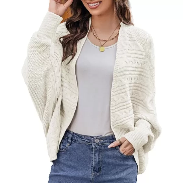 GRACE KARIN Batwing Cardigan Sweater for Women 2023 Fall Light Long Sleeve Cable Knit Open Front Oversized Sweater CoatIvory