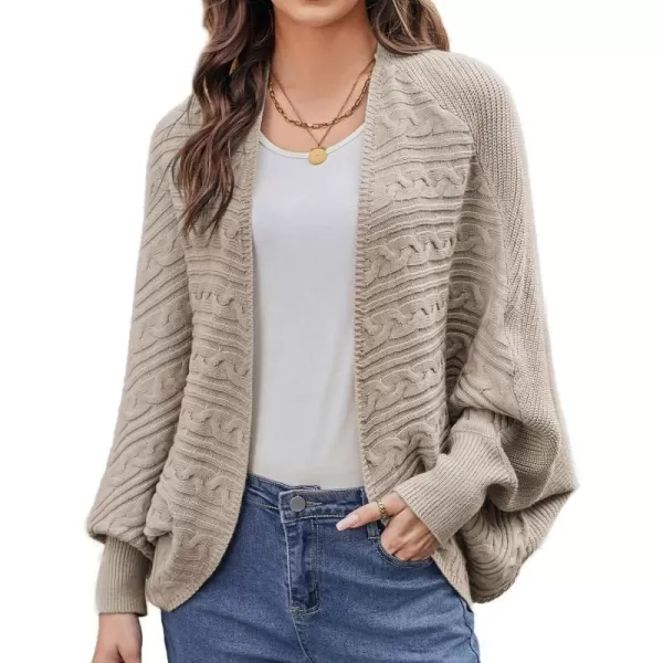 GRACE KARIN Batwing Cardigan Sweater for Women 2023 Fall Light Long Sleeve Cable Knit Open Front Oversized Sweater CoatKhaki