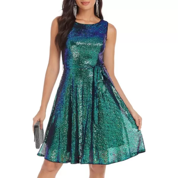 GRACE KARIN Boatneck Sleeveless Vintage Tea Dress with BeltDark Green Sequin