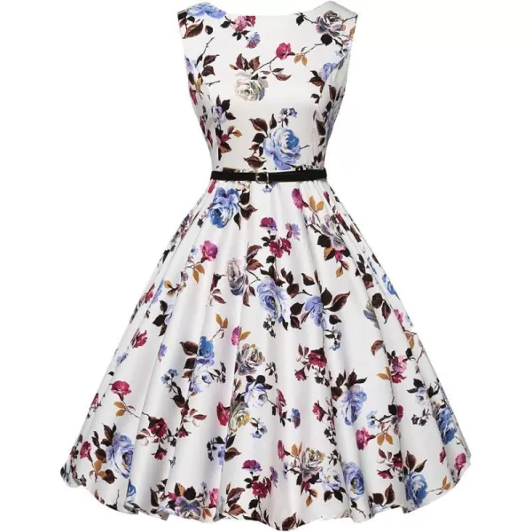 GRACE KARIN Boatneck Sleeveless Vintage Tea Dress with BeltFloral22