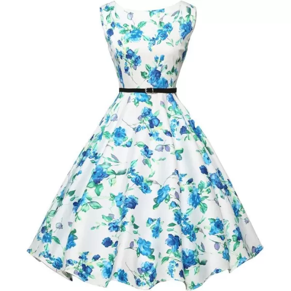 GRACE KARIN Boatneck Sleeveless Vintage Tea Dress with BeltFloral23