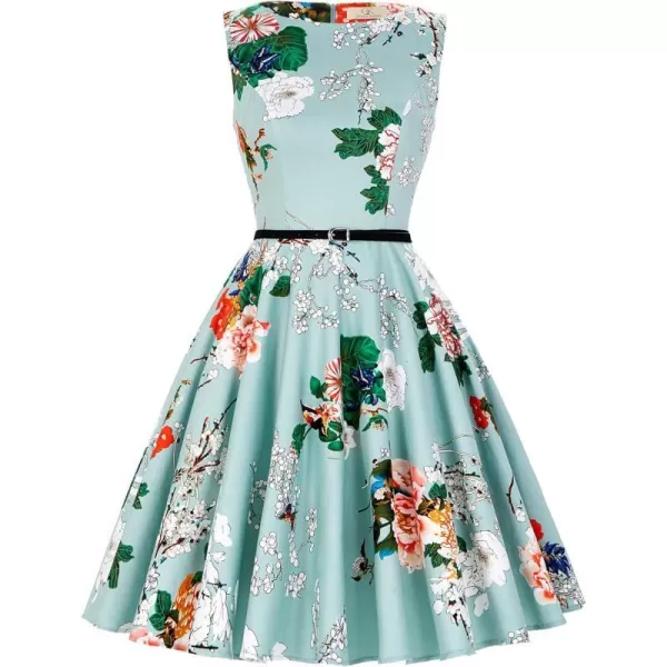 GRACE KARIN Boatneck Sleeveless Vintage Tea Dress with BeltFloral33