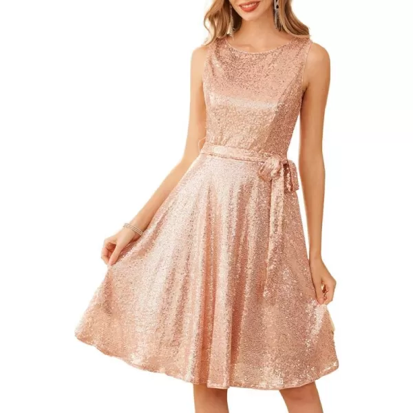 GRACE KARIN Boatneck Sleeveless Vintage Tea Dress with BeltGold Sequin