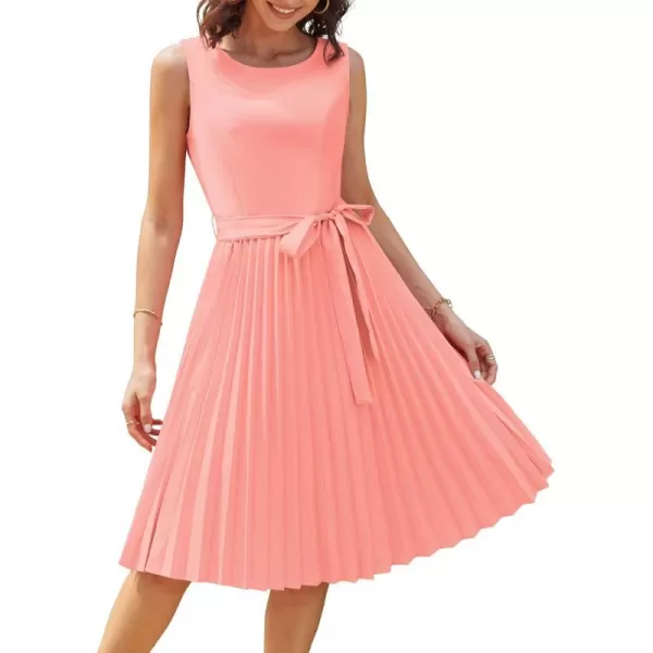 GRACE KARIN Boatneck Sleeveless Vintage Tea Dress with BeltPleatedpink