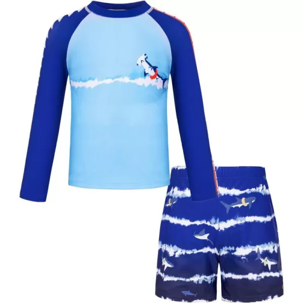 GRACE KARIN Boy Kids Two Piece Swimsuits Long Sleeve Rash Guard Swimwear Cute Bathing Suit Sets 512YBlue Shark