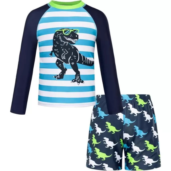 GRACE KARIN Boy Kids Two Piece Swimsuits Long Sleeve Rash Guard Swimwear Cute Bathing Suit Sets 512YNavy Dinosaur