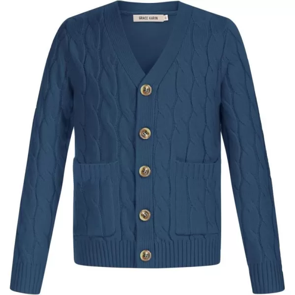 GRACE KARIN Boys Long Sleeve Cardigan Sweater Button Down Knit Cardigan with Pockets 512YBlue