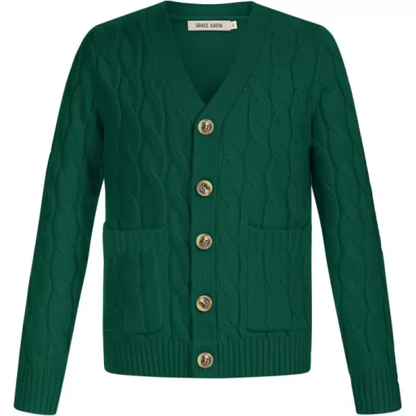 GRACE KARIN Boys Long Sleeve Cardigan Sweater Button Down Knit Cardigan with Pockets 512YGreen