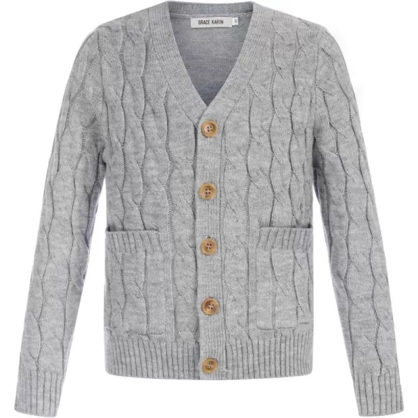 GRACE KARIN Boys Long Sleeve Cardigan Sweater Button Down Knit Cardigan with Pockets 512YGrey