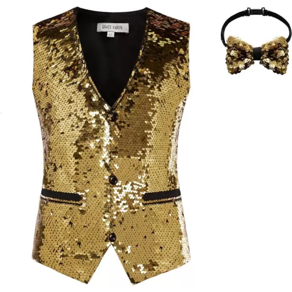 GRACE KARIN Boys Sequin Vest Boys Formal Suit Vest for Party 512YGold