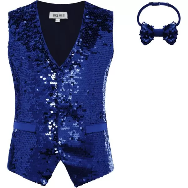 GRACE KARIN Boys Sequin Vest Boys Formal Suit Vest for Party 512YNavy Blue