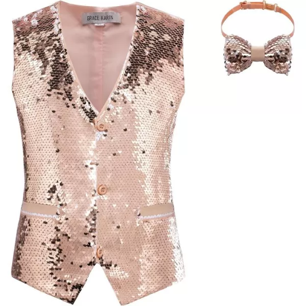 GRACE KARIN Boys Sequin Vest Boys Formal Suit Vest for Party 512YRose Gold