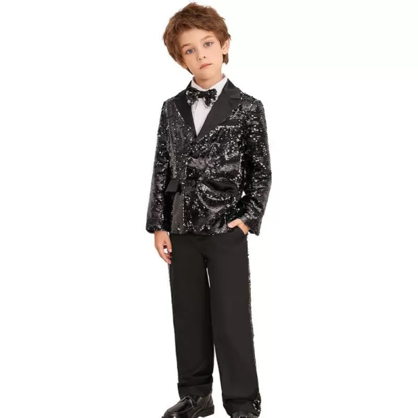 GRACE KARIN Boys Suit Set Boys 2 Piece Sequins Formal Suit 512YBlack