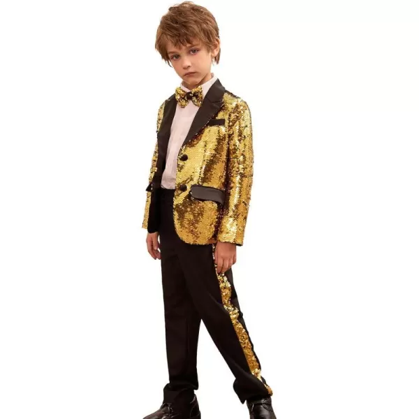 GRACE KARIN Boys Suit Set Boys 2 Piece Sequins Formal Suit 512YGold