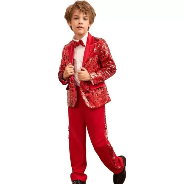 GRACE KARIN Boys Suit Set Boys 2 Piece Sequins Formal Suit 512YRed