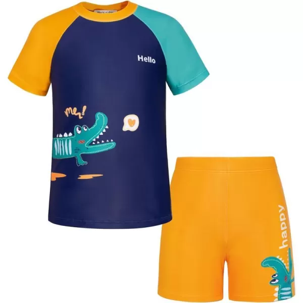 GRACE KARIN Boys Swim Set Swim Trunks and Short Sleeve Rash Guard Bathing Suits 512YHappy Crocodile