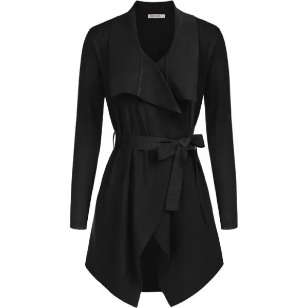 GRACE KARIN Cardigan for Women Lapel Draped Open Front Thin Sweater Long Sleeve Irregular Hem Outwear with BeltBlack