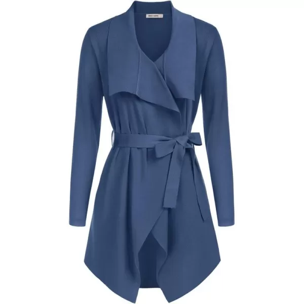 GRACE KARIN Cardigan for Women Lapel Draped Open Front Thin Sweater Long Sleeve Irregular Hem Outwear with BeltDark Blue