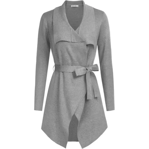 GRACE KARIN Cardigan for Women Lapel Draped Open Front Thin Sweater Long Sleeve Irregular Hem Outwear with BeltGrey