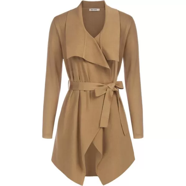 GRACE KARIN Cardigan for Women Lapel Draped Open Front Thin Sweater Long Sleeve Irregular Hem Outwear with BeltKhaki