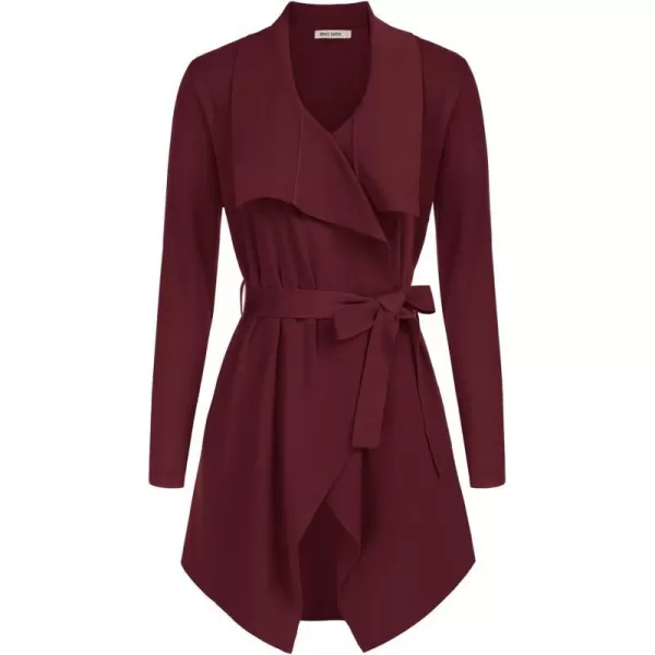 GRACE KARIN Cardigan for Women Lapel Draped Open Front Thin Sweater Long Sleeve Irregular Hem Outwear with BeltPurplish Red