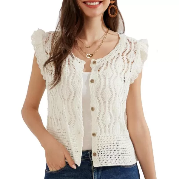 GRACE KARIN Crochet Cropped Cardigan Sweater Vest Ruffle Sleeve Lace Button Up Lightweight Bolero Shrugs for Dress Top 2024White