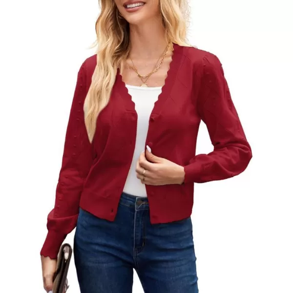 GRACE KARIN Cropped Cardigan Sweaters for Women Long Sleeve Knit Shrug Open Front VNeck Button up TopsRedlong Sleeve