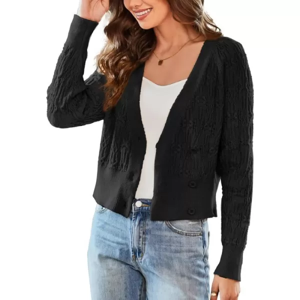 GRACE KARIN Cropped Cardigans for Women Long Sleeve V Neck Button Up Knit Cardigan SweaterBlack